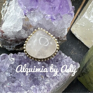 Pink Quartz sterling silver chunky raindrop gem ring